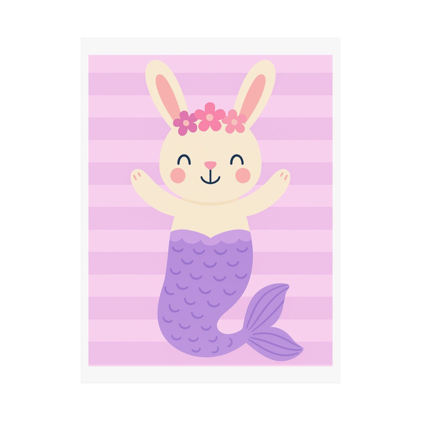 Cute Bunny Mermaid Vertical Poster, Whimsical Wall Art, Kid's Room Decor, Playroom Artwork, Baby Shower Gift, Nursery Decor