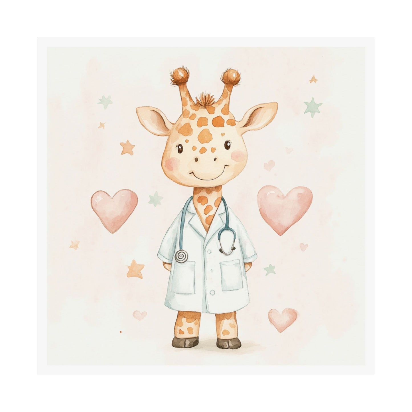 Cute Giraffe Doctor Wall Art Print, Nursery Decor for Kids, Baby Shower Gift, Animal Themed Poster, Whimsical Pediatrician Art
