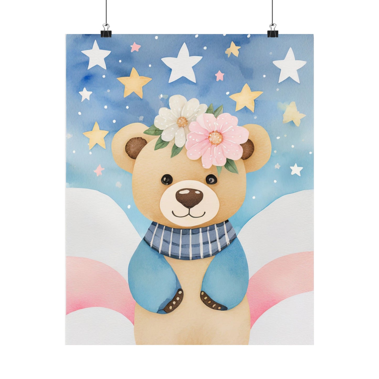 Cute Bear Wall Art Print, Nursery Decor, Kids Room Decoration, Floral Animal Poster, Gift for Baby Shower, Playroom Artwork