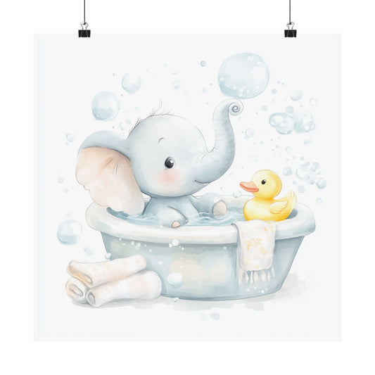Cute Bathroom Decor Poster, Baby Elephant Art Print, Nursery Wall Art, Kids Room Decoration, Adorable Gift for Baby Showers, Animal Wall Art