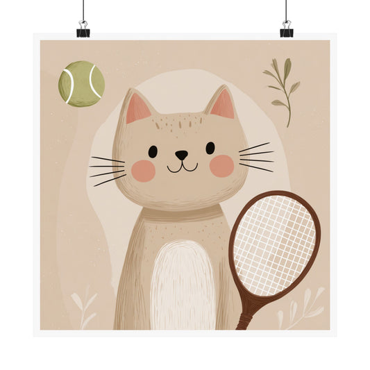 Cute Cat Tennis Poster, Playful Wall Art, Cat Lover Decor, Gift for Pet Owners, Kids Room Decoration