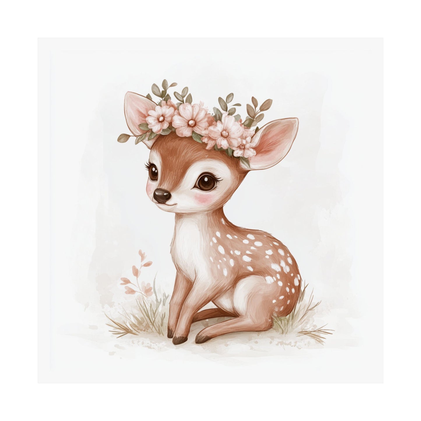 Whimsical Baby Deer Poster, Nursery Wall Art, Cute Animal Decor, Floral Child Room Print, Ideal for Kids' Birthday, Baby Shower