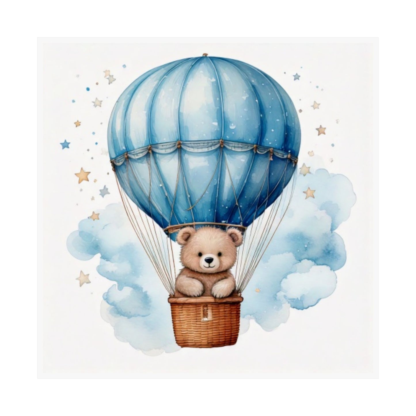 Cute Bear in Hot Air Balloon Matte Vertical Posters, Nursery Art, Baby Shower Gift, Kid's Room Decor, Dreamy Wall Art