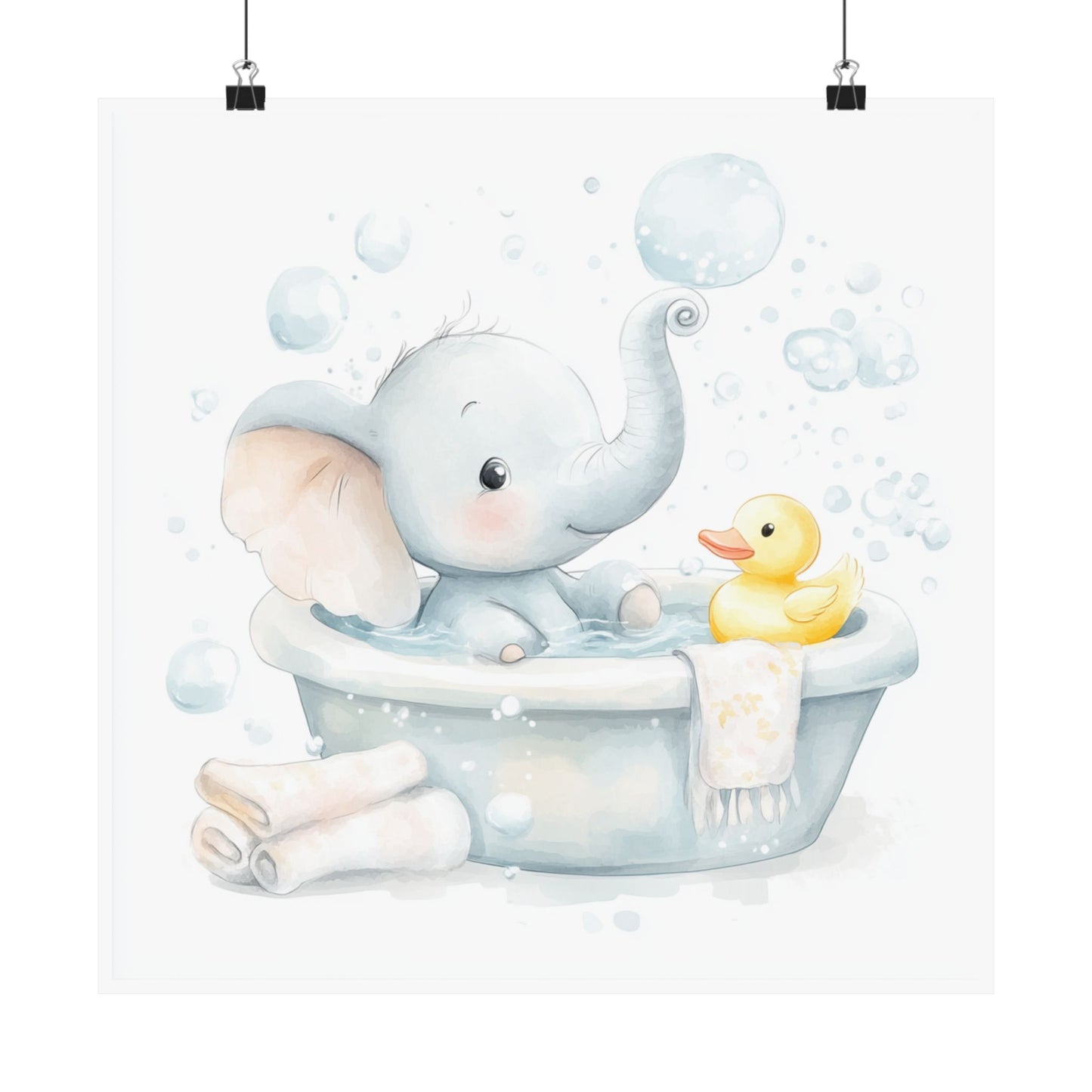Cute Bathroom Decor Poster, Baby Elephant Art Print, Nursery Wall Art, Kids Room Decoration, Adorable Gift for Baby Showers, Animal Wall Art