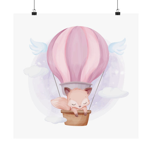 Whimsical Hot Air Balloon Poster, Nursery Decor, Baby Shower Gift, Kids Room Art, Cute Fox Design Wall Art