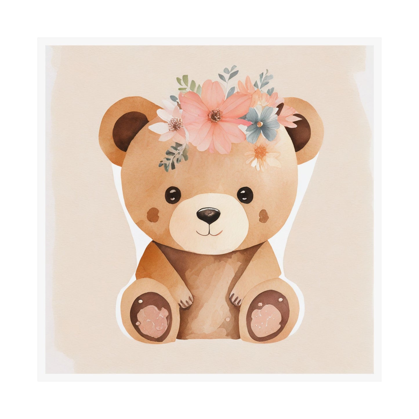 Cute Bear Nursery Wall Art, Adorable Animal Decor, Kid's Room Decoration, Floral Bear Poster, Baby Shower Gift