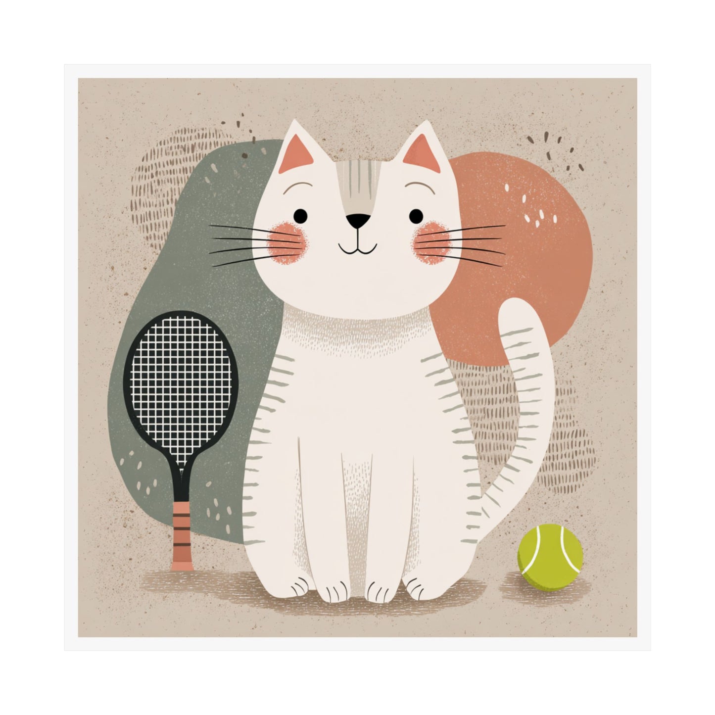 Whimsical Cat Sports Poster, Cat Lover Wall Art, Cute Home Decor, Tennis Cat Illustration, Gift for Cat Owners