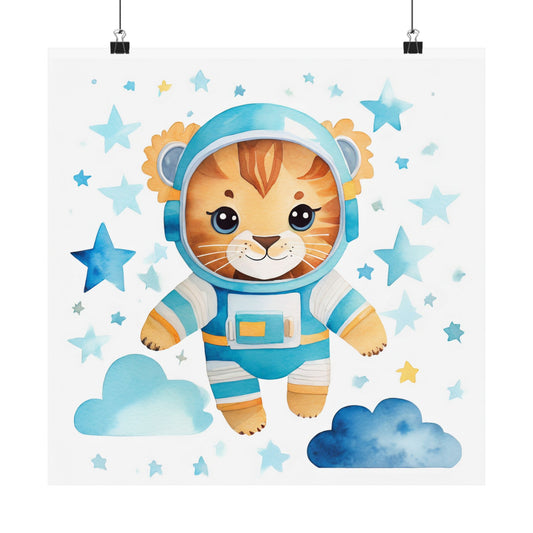Cute Astronaut Lion Poster, Kids Room Decor, Nursery Wall Art, Baby Shower Gift, Children's Bedroom Decoration
