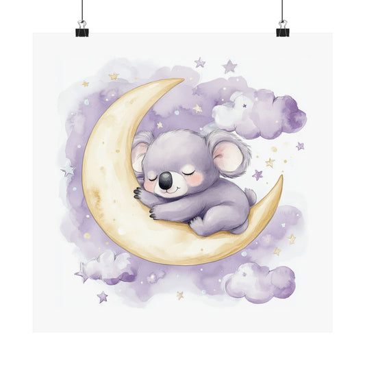 Dreamy Koala Moon Poster, Nursery Wall Art, Kids Room Decor, Baby Shower Gift, Sleepy Animal Print, Celestial Art