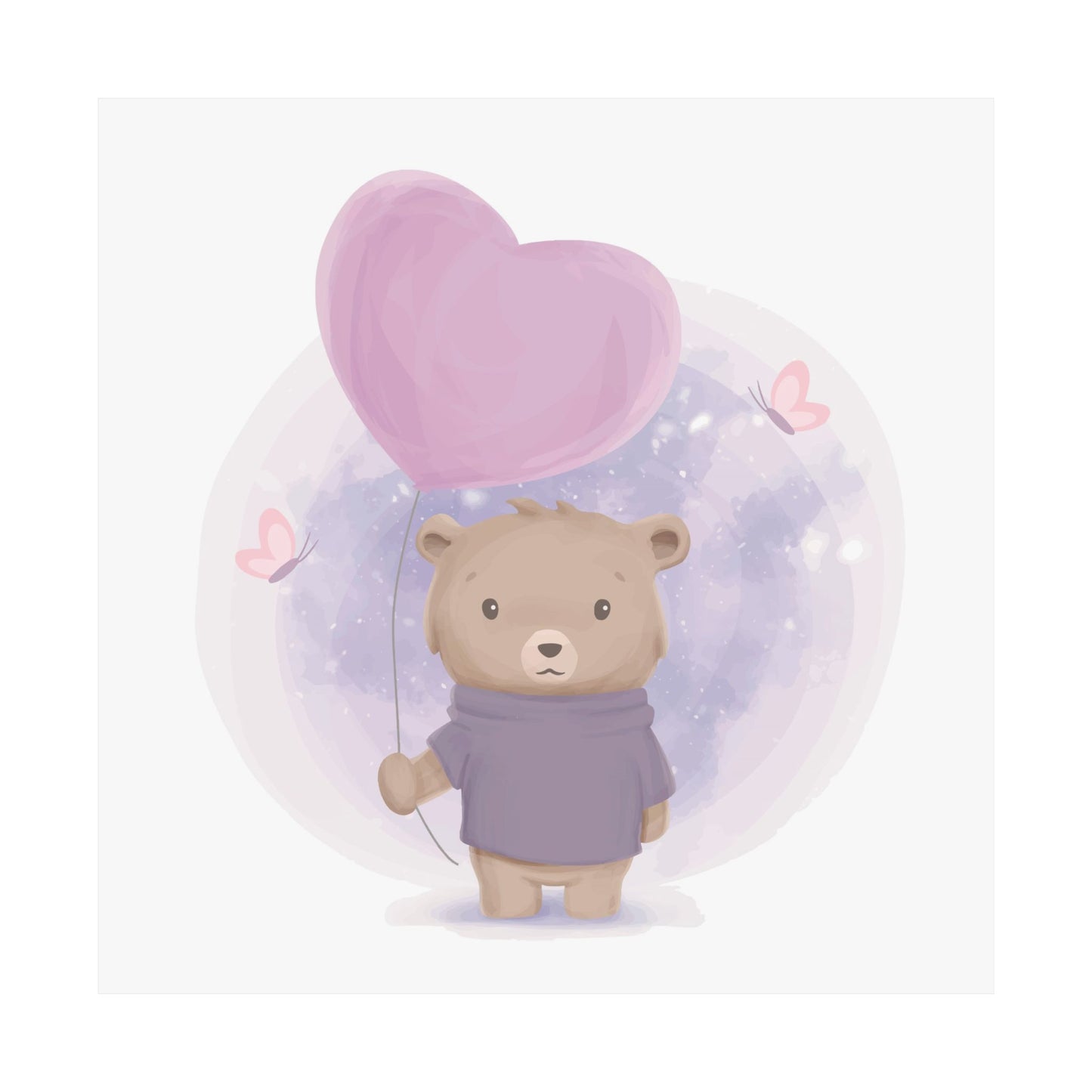 Cute Bear Poster with Heart Balloon, Nursery Wall Art, Kids Room Decor, Gift for New Parents, Baby Shower Decoration