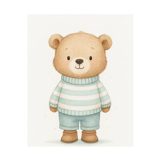 Cute Bear Art Poster, Children's Room Decor, Nursery Wall Art, Gift for Kids, Animal Illustration, Playroom Decoration
