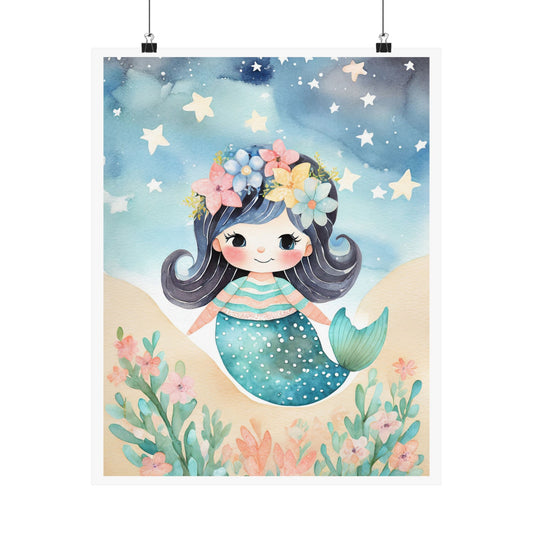 Charming Mermaid Art Print, Whimsical Wall Decor, Kids Room Decor, Birthday Gift, Ocean-Themed Nursery Print