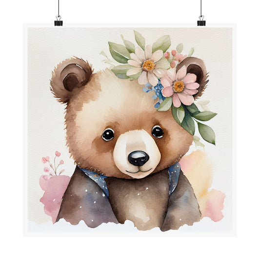 Adorable Bear Illustration Poster, Cute Wall Art, Nursery Décor, Baby Shower Gift, Animal Print, Kids Room Decoration