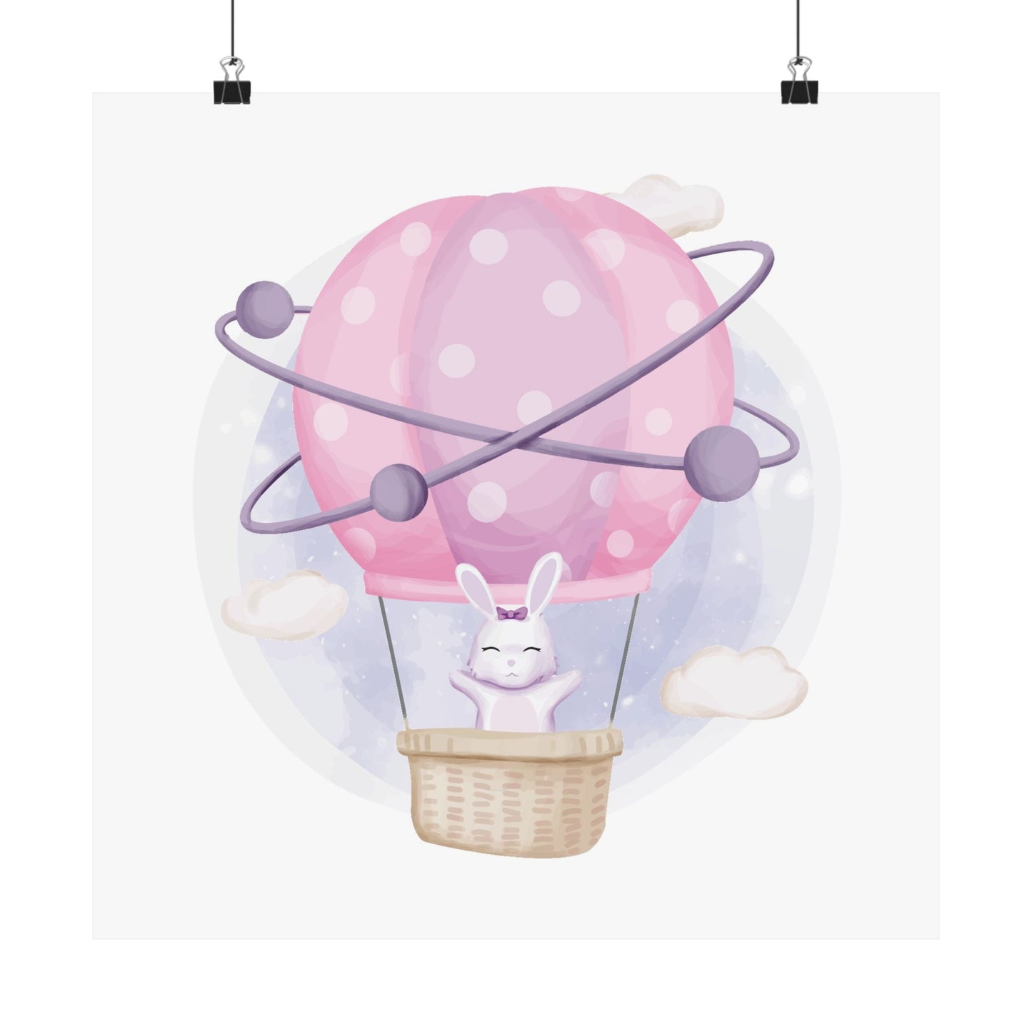 Whimsical Hot Air Balloon Poster, Cute Nursery Decor, Kids Room Art, Baby Shower Gift, Fantasy Wall Art, Playful Rabbit Design