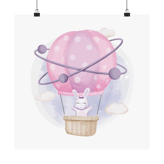 Whimsical Hot Air Balloon Poster, Cute Nursery Decor, Kids Room Art, Baby Shower Gift, Fantasy Wall Art, Playful Rabbit Design