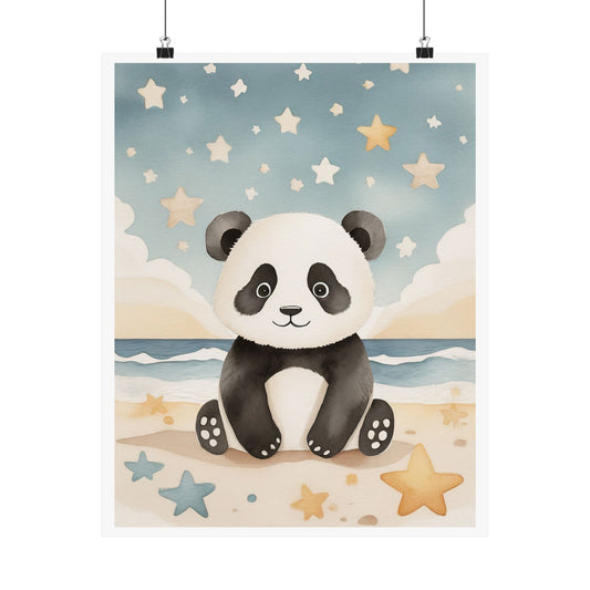 Whimsical Panda Beach Poster, Cute Animal Art Decoration, Kid's Room Decor, Playroom Wall Art, Baby Shower Gift, Nursery Decor