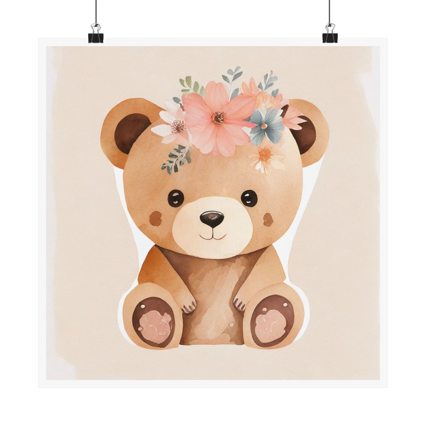Cute Bear Nursery Wall Art, Adorable Animal Decor, Kid's Room Decoration, Floral Bear Poster, Baby Shower Gift