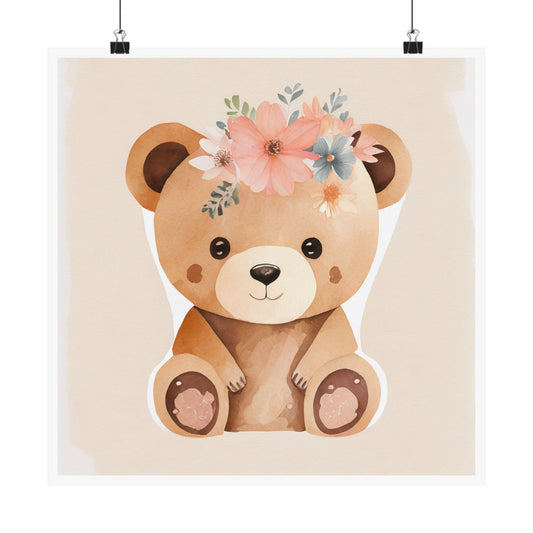 Cute Bear Nursery Wall Art, Adorable Animal Decor, Kid's Room Decoration, Floral Bear Poster, Baby Shower Gift
