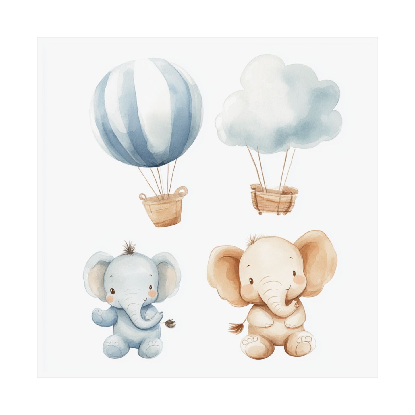 Whimsical Baby Animal Posters, Nursery Wall Art, Child's Room Decor, Elephant Print Set, Cute Animal Illustrations