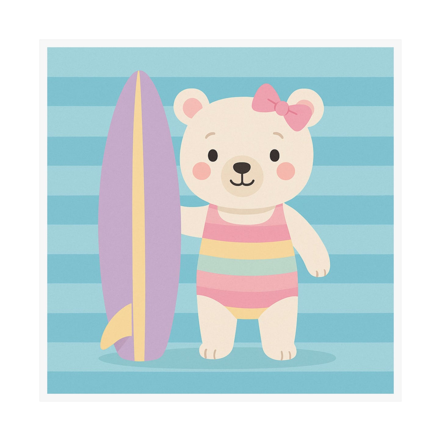 Cute Bear Surfing Vertical Poster, Kids Room Decor, Playroom Wall Art, Nautical Nursery Print, Summer Vibes, Childrens Art