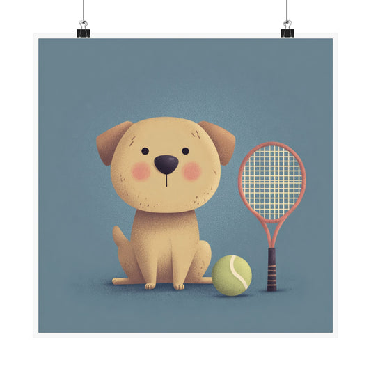Cute Dog Tennis Poster, Pet Lover Wall Art, Dog Decor for Sports Fans, Animal Print for Kids Room, Gift for Dog Owners