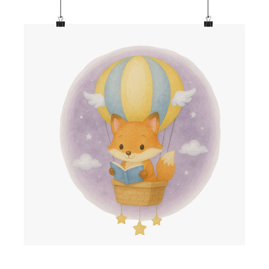 Whimsical Fox Balloon Wall Art, Kids Room Decor, Nursery Prints, Cute Animal Illustration, Playful Vertical Poster