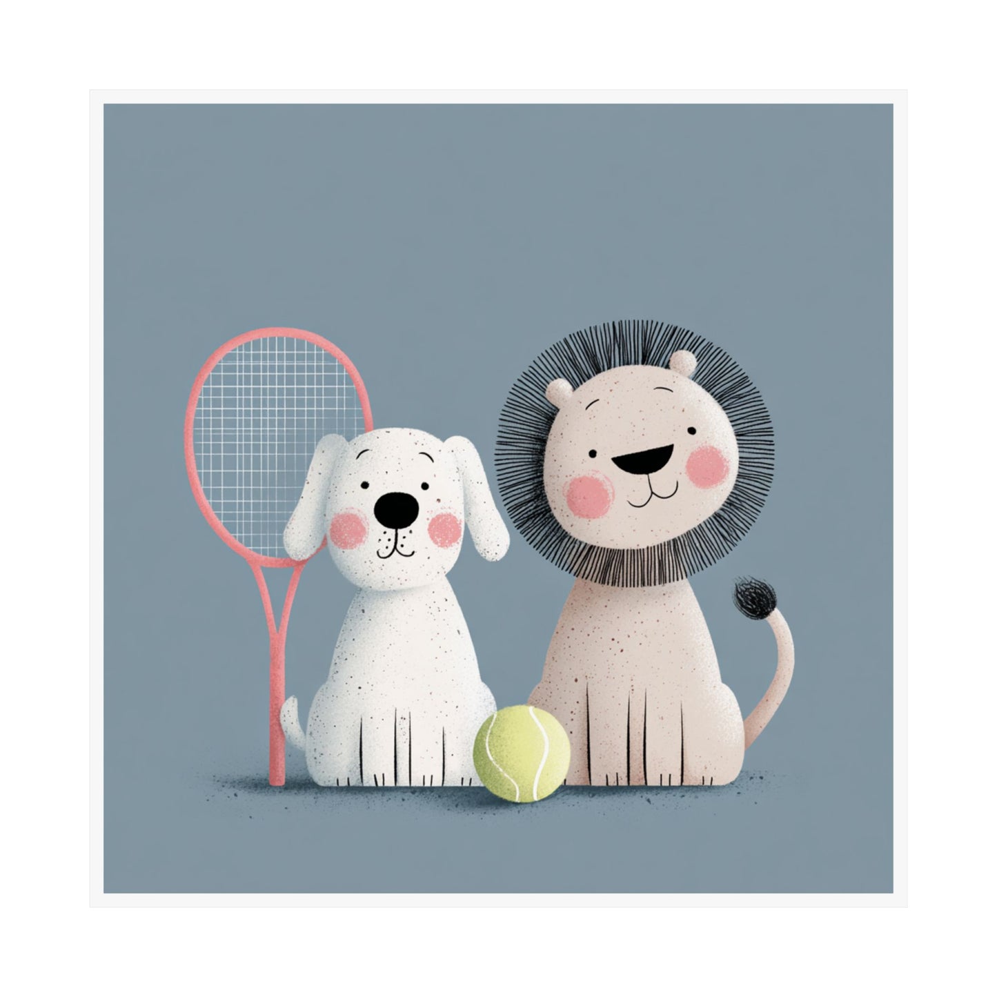 Playful Animal Poster, Cute Dog and Lion Art Print, Nursery Wall Decor, Kids Room Decor, Animal Lovers Gift