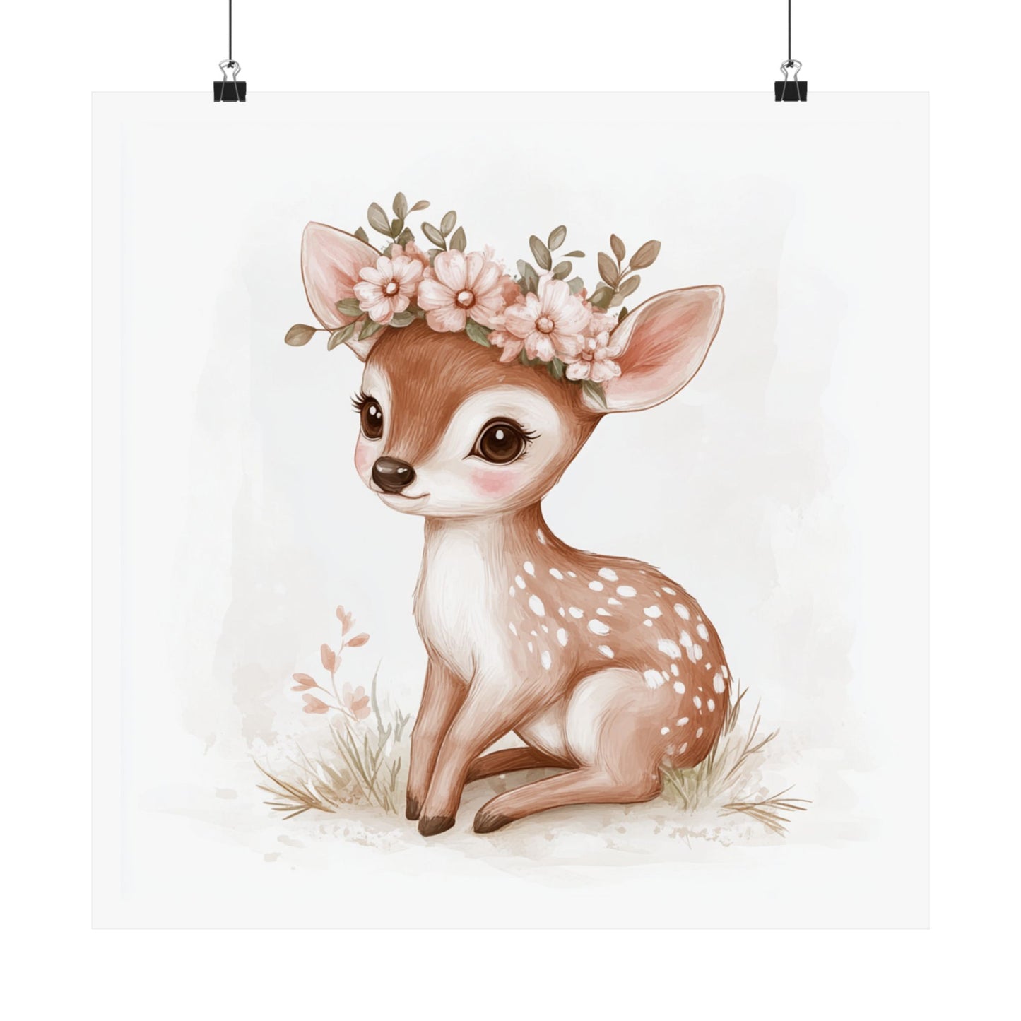 Whimsical Baby Deer Poster, Nursery Wall Art, Cute Animal Decor, Floral Child Room Print, Ideal for Kids' Birthday, Baby Shower