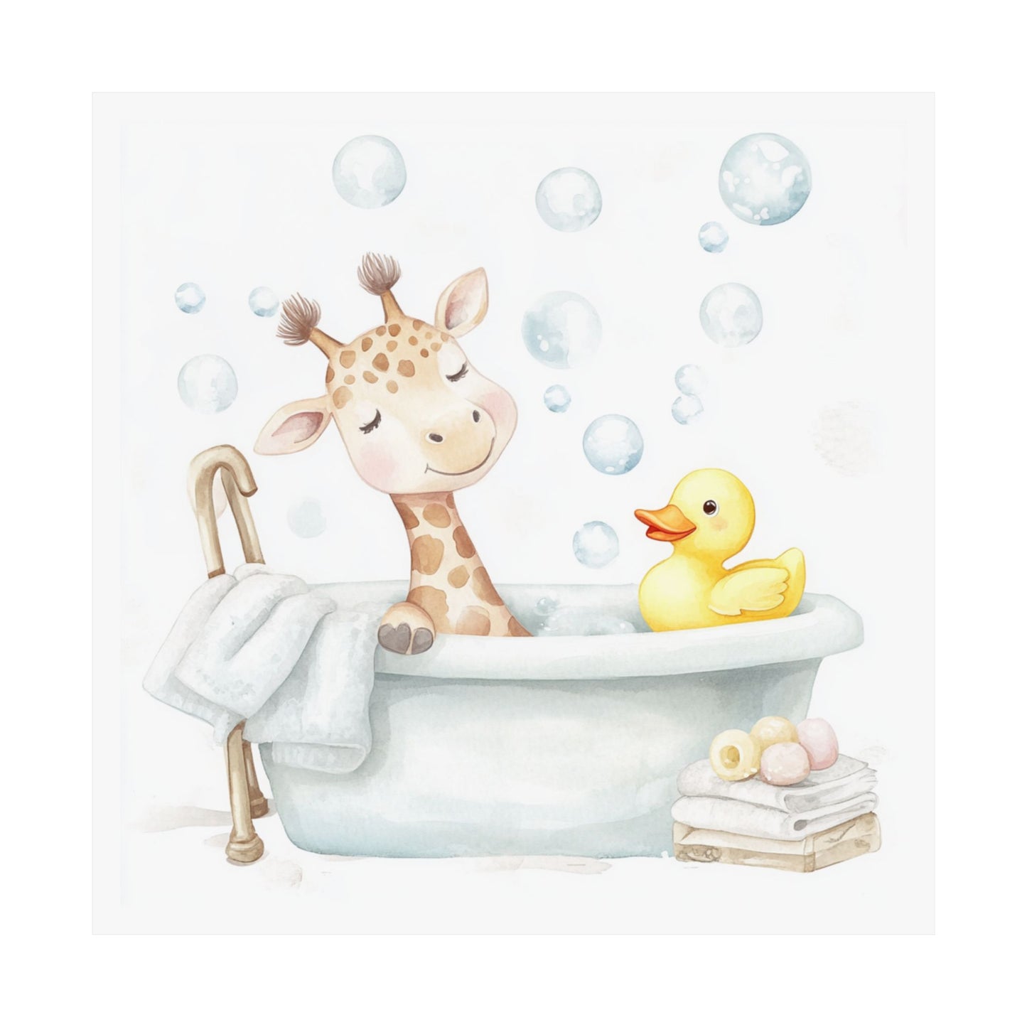 Cute Giraffe Bath Time Poster, Nursery Wall Art, Baby Shower Gift, Kids Room Decor, Animal Print, Nursery Decor