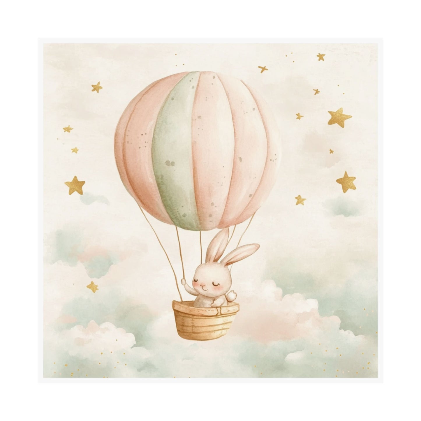 Whimsical Bunny Hot Air Balloon Art Print, Kids Room Decor, Nursery Wall Art, Baby Shower Gift, Playroom Decoration