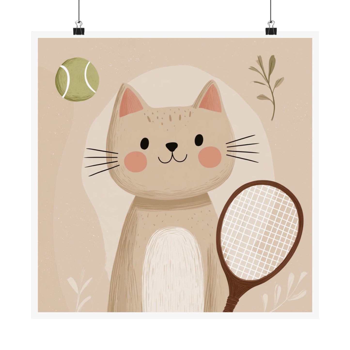 Cute Cat Tennis Poster, Playful Wall Art, Cat Lover Decor, Gift for Pet Owners, Kids Room Decoration