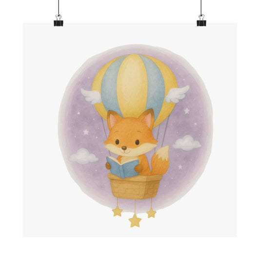 Whimsical Fox Balloon Wall Art, Kids Room Decor, Nursery Prints, Cute Animal Illustration, Playful Vertical Poster