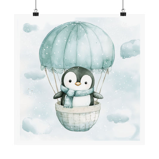 Whimsical Penguin Balloon Poster, Cute Wall Art, Nursery Decor, Winter Decor, Penguin Lover Gift