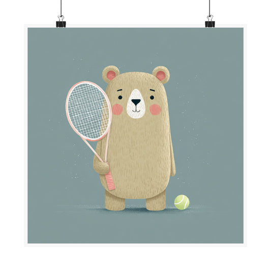 Adorable Tennis Bear Poster - Cute Kids Room Decor, Animal Print, Gift for Sports Lovers, Nursery Wall Art, Playroom Decoration